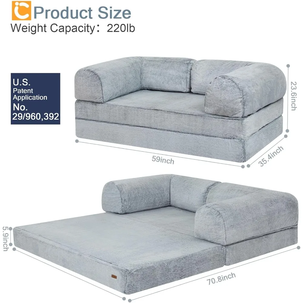 Queen Size Folding Sofa Bed, Convertible Couch into Bed, Adult Futon Chair Sleeper, Fold-Out Mattress Sofa for Bedrooms