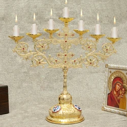 HTISOK Orthodox 7 Branch Candle Holder with Base For Church Home Decoration Gold Plated Zinc Alloy Orthodox Candle Holder