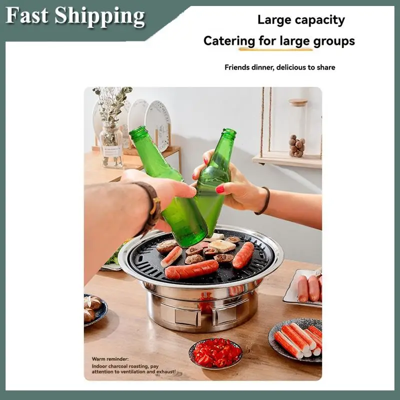 

-MEOF 13 Inch Stainless Steel Korean Barbecue Multifunctional Charcoal Barbecue Grill Portable Charcoal Stove Forcamping Picnic