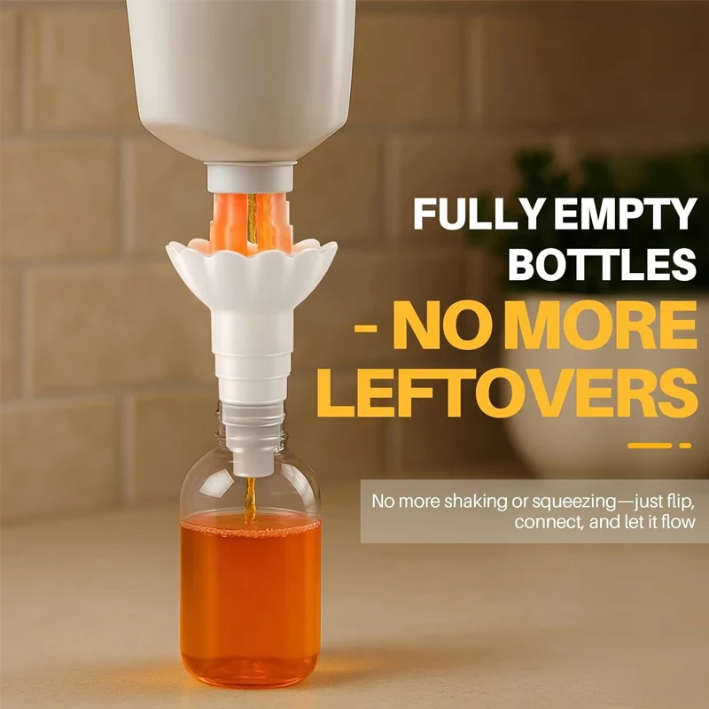 Universal Bottle Emptying Kit - Reusable Liquid Transfer Connector with Waste Free Funnel Adapter Household Kitchen Tools