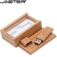 JASTER Logotipo personalizado gratuito Unidades flash USB 2.0 de madera Bambú con caja Memory stick 16GB Pen Drive 32GB 64GB Regalo de boda USB stick