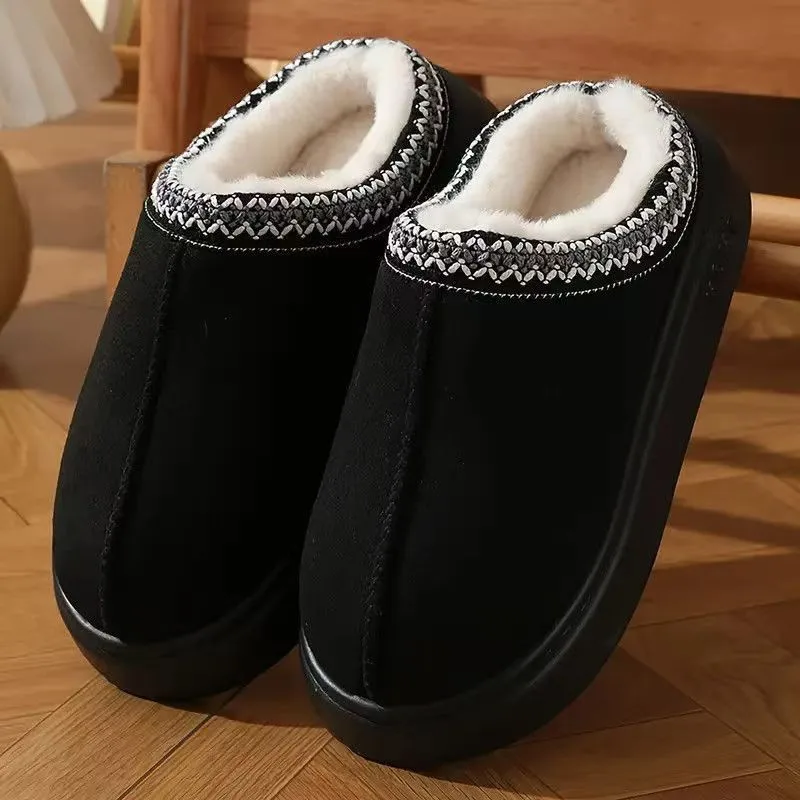 Hot Winter Vrouwen Slippers Pluche Interieur Anti Slip Dikke Zool Mode Geborduurde Warme Huis Schoenen voor Dames