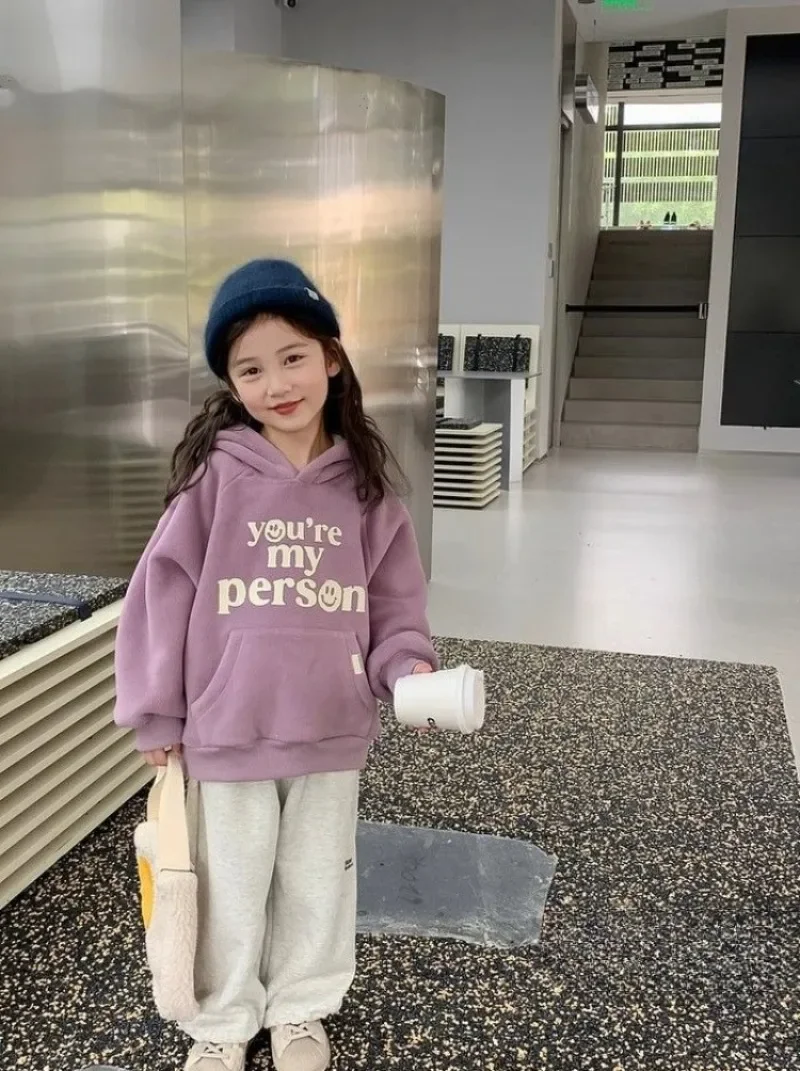 Baby Girls' 2025 New Autumn/Winter Fleece-Lined Letter Print Thickened Hoodie