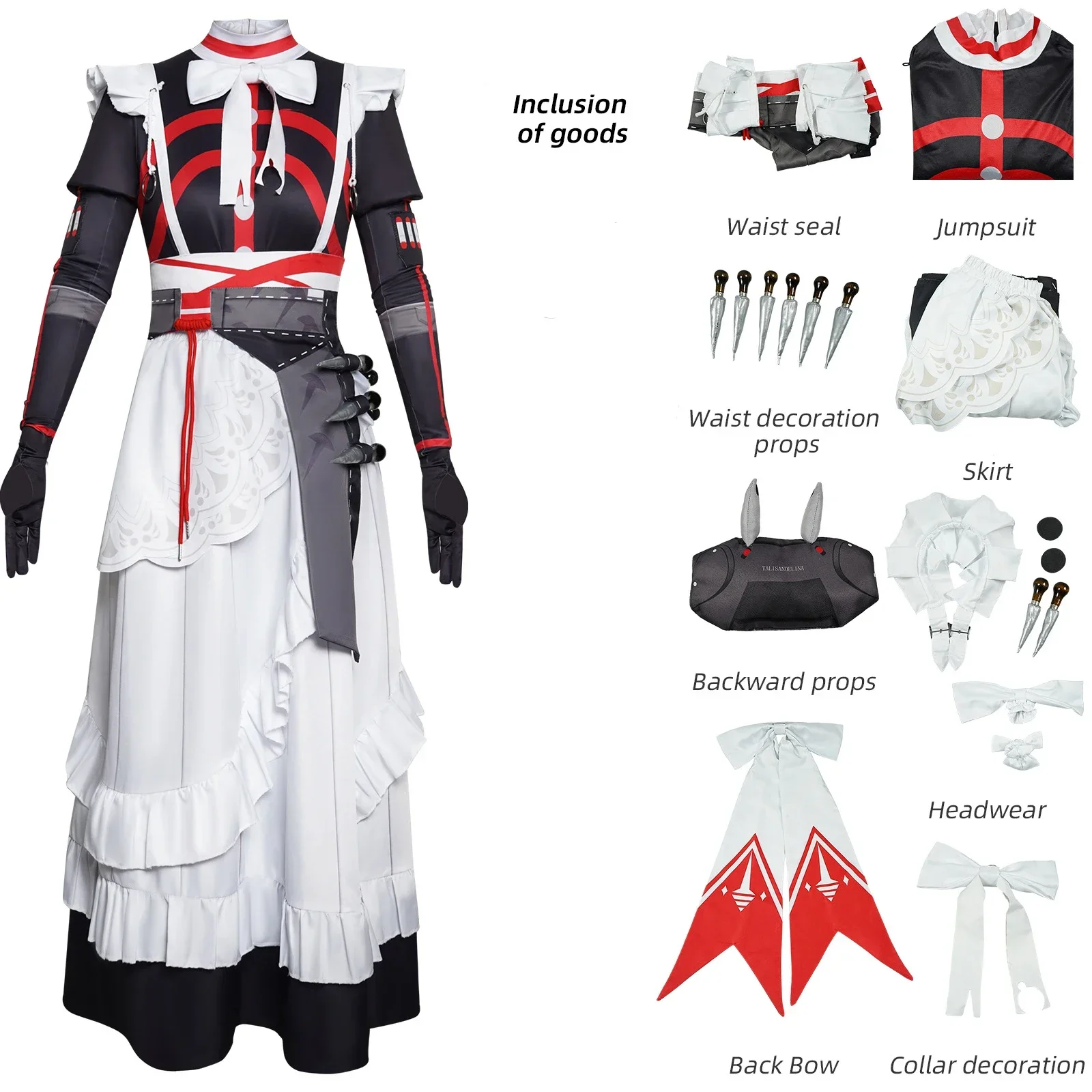 

Anime Game Alexandrina Sebastiane Cosplay Costume Dress Maid Uniform Lolita Bow Set Accessories Halloween Party Outfit