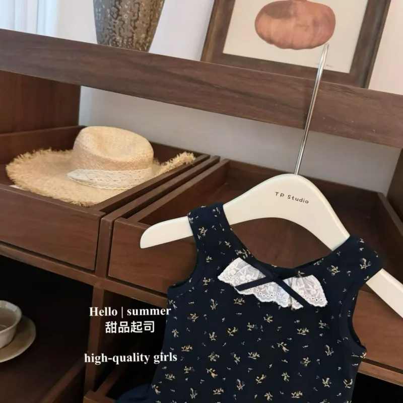 Baby Girl High-end Sweet Floral Crossed Backless Fluffy Flower Buds Dress 2026 Summer New Girls Vest Dress