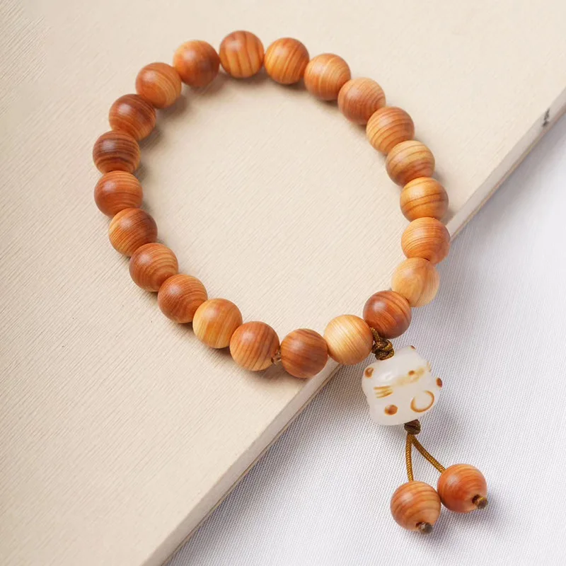 Aged cypress wood DIY charcoal-burned cat-style bracelet, 0.8mm size, unisex prayer beads, jewelry decoration, handheld
