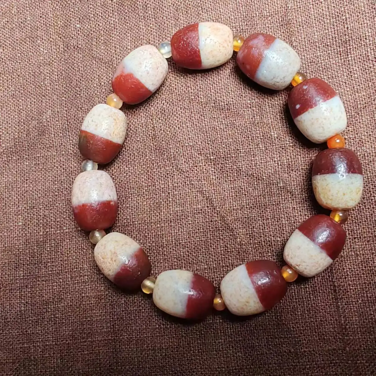 

1pcs/lot Natural Dzi Red and White Medicine Master Bead Agate Bracelet Men's Women's Weathering Patterns Boutique Ethnic Style