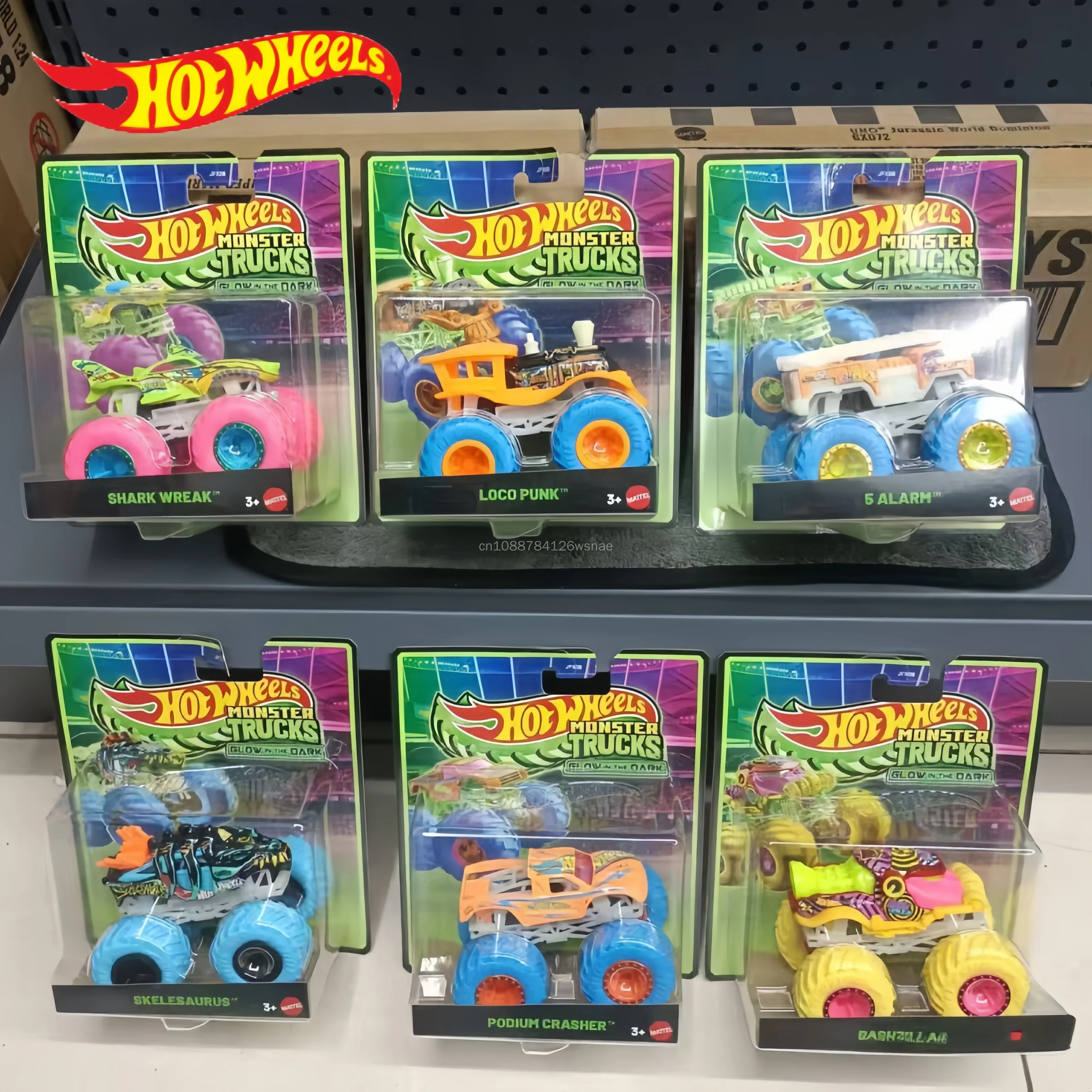 Hot Wheels Monster Trucks Jfx08-E Series 5 Alarm Glow Diecast Shark Werak Collectible Model Big Off Road Tires Hobby Vehicle