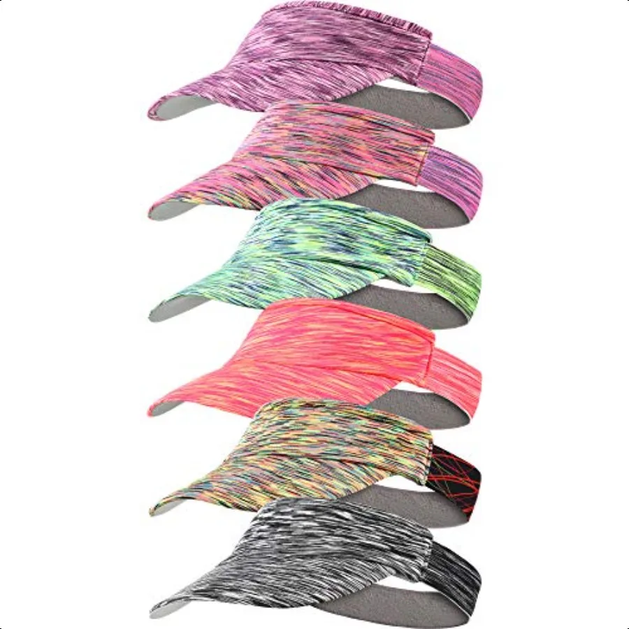

6 Pieces Sport Sun Visor Hat Athletic Visor Cap Adjustable Stretch Band Visor Hat Quick Dry Hat with Sweatband for Women Men Ru