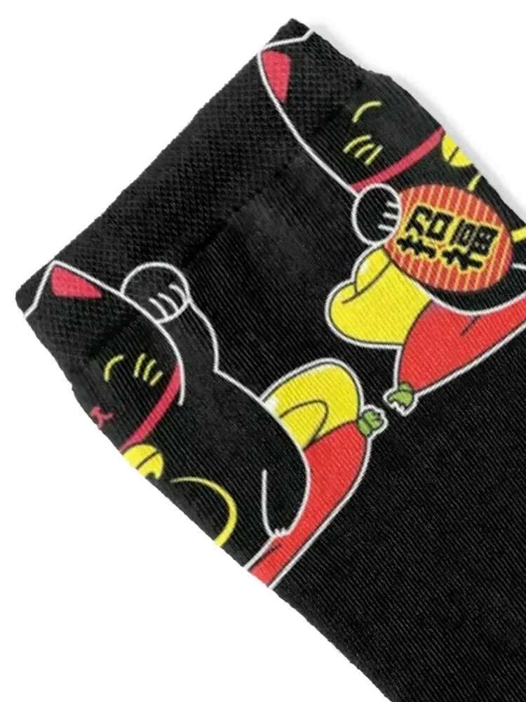 Kawaii Black Maneki Neko Socks fashionable cartoon custom Socks Girl Men's