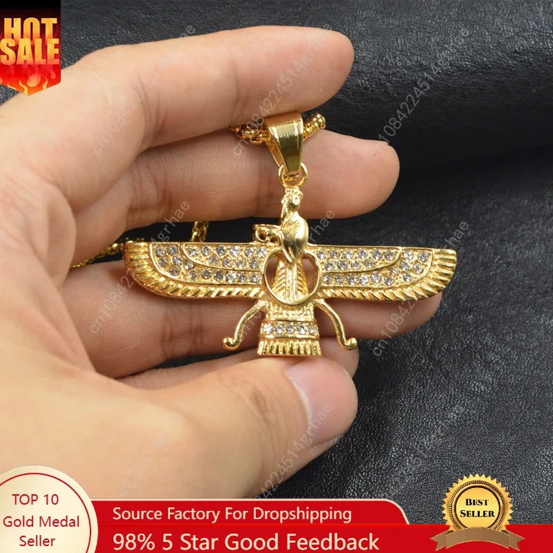 

Gold color Ahura Mazda Farvahar Zoroastrian Persian stainless steel pendant necklace accept drop shipping