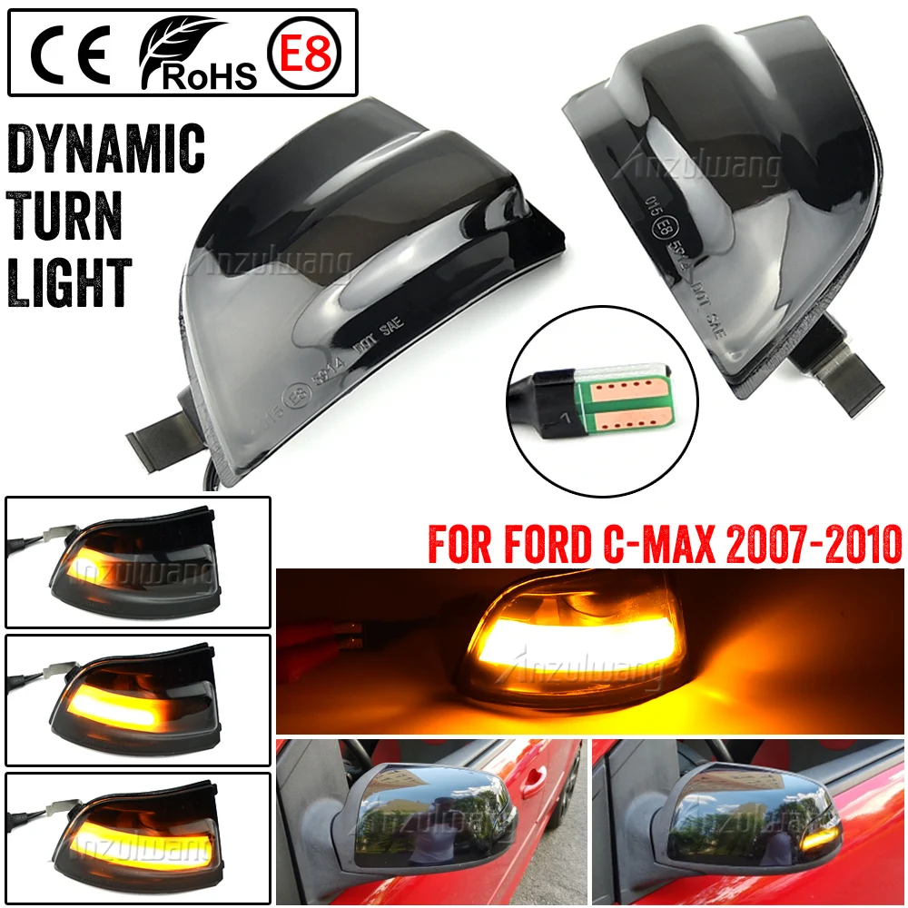 

2pcs LED Dynamic Turn Signal Blinker Flowing Water Blinker Flashing Light For Ford Focus 2 MK2 2004-2008 C-MAX