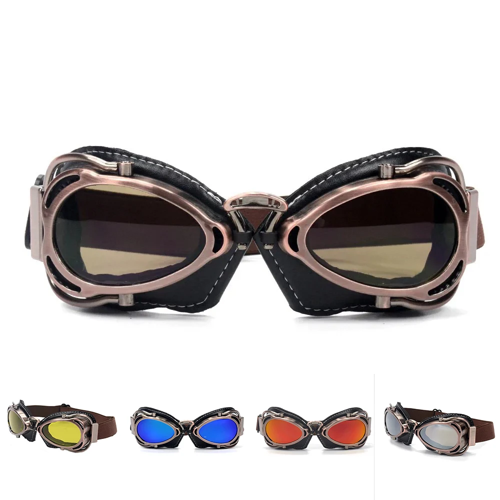 Motorcycle Goggles Retro Vintage Helmet Jet Ski Steampunk Goggles Moto Cross Pilot Glasses for Harley Chopper Cafe Racer