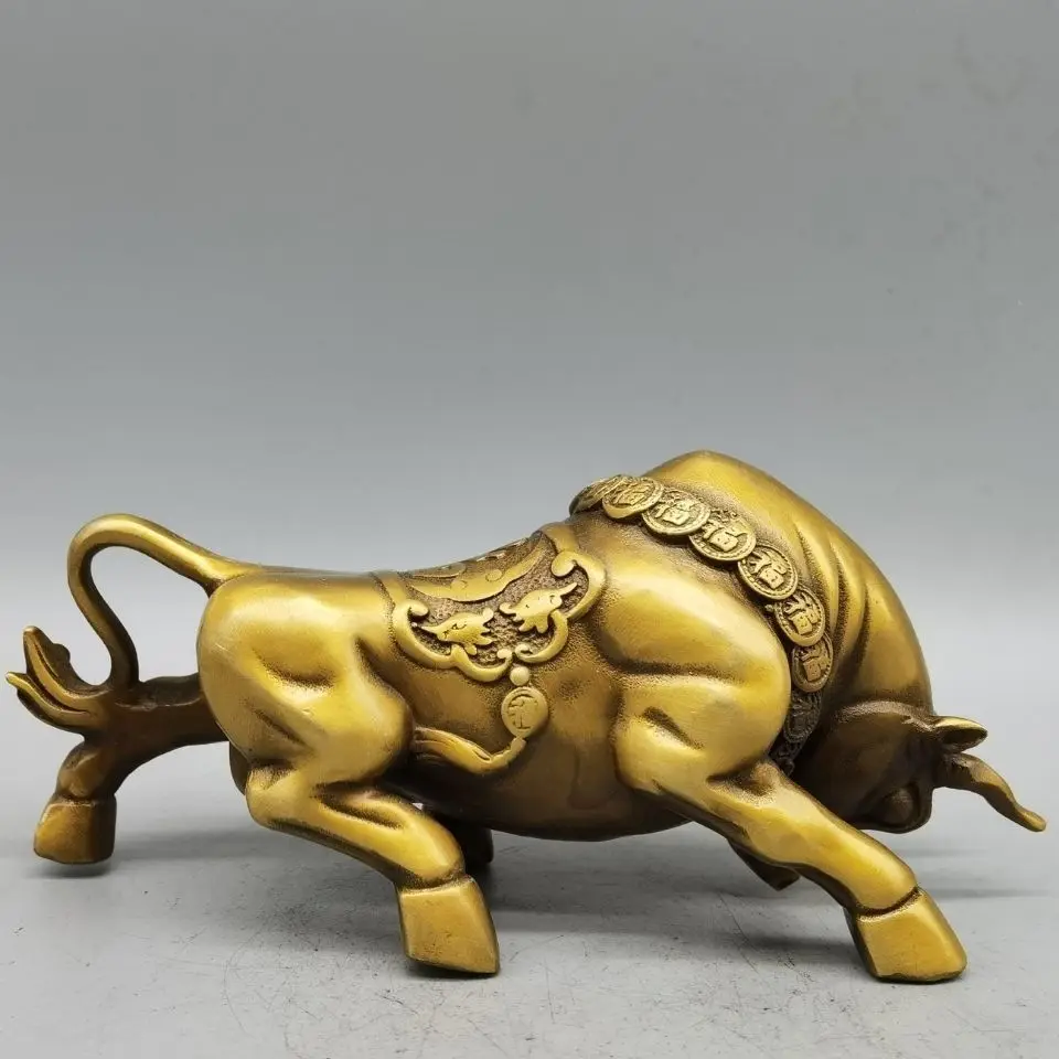 Copper Lucky money cow Statue bullfighting bull Statue Office Home Decor Gift for Desk Ornament