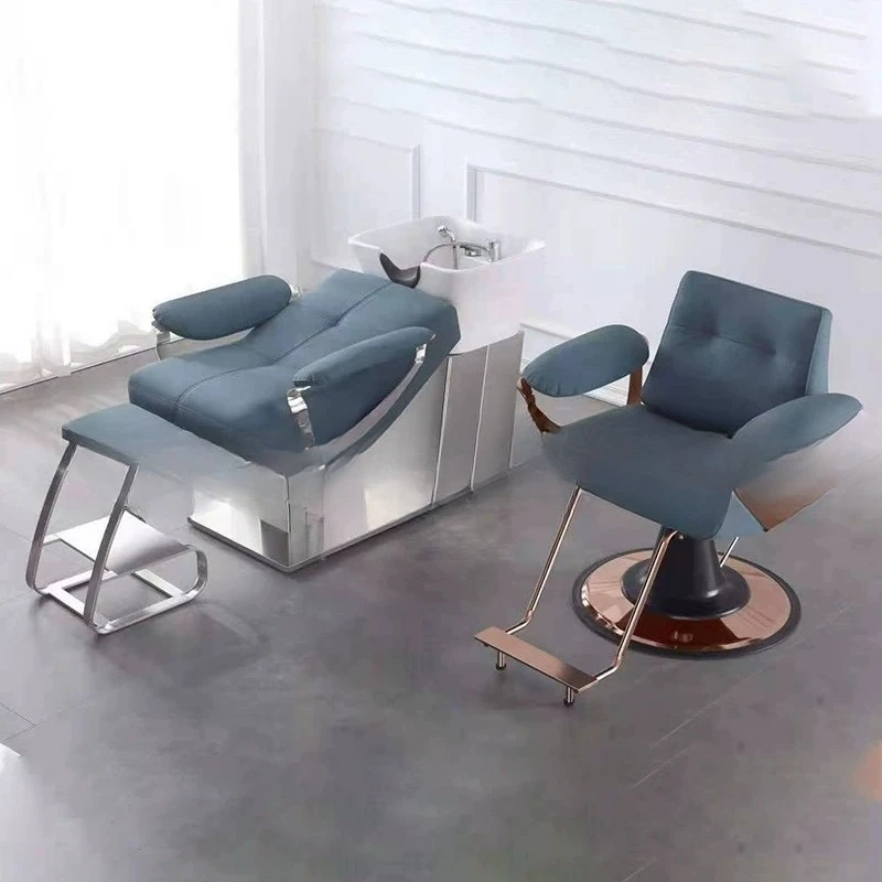 

Barber shop shampoo chair Internet celebrity stainless steel semi-reclining hair shampoo bed ceramic basin hair salon