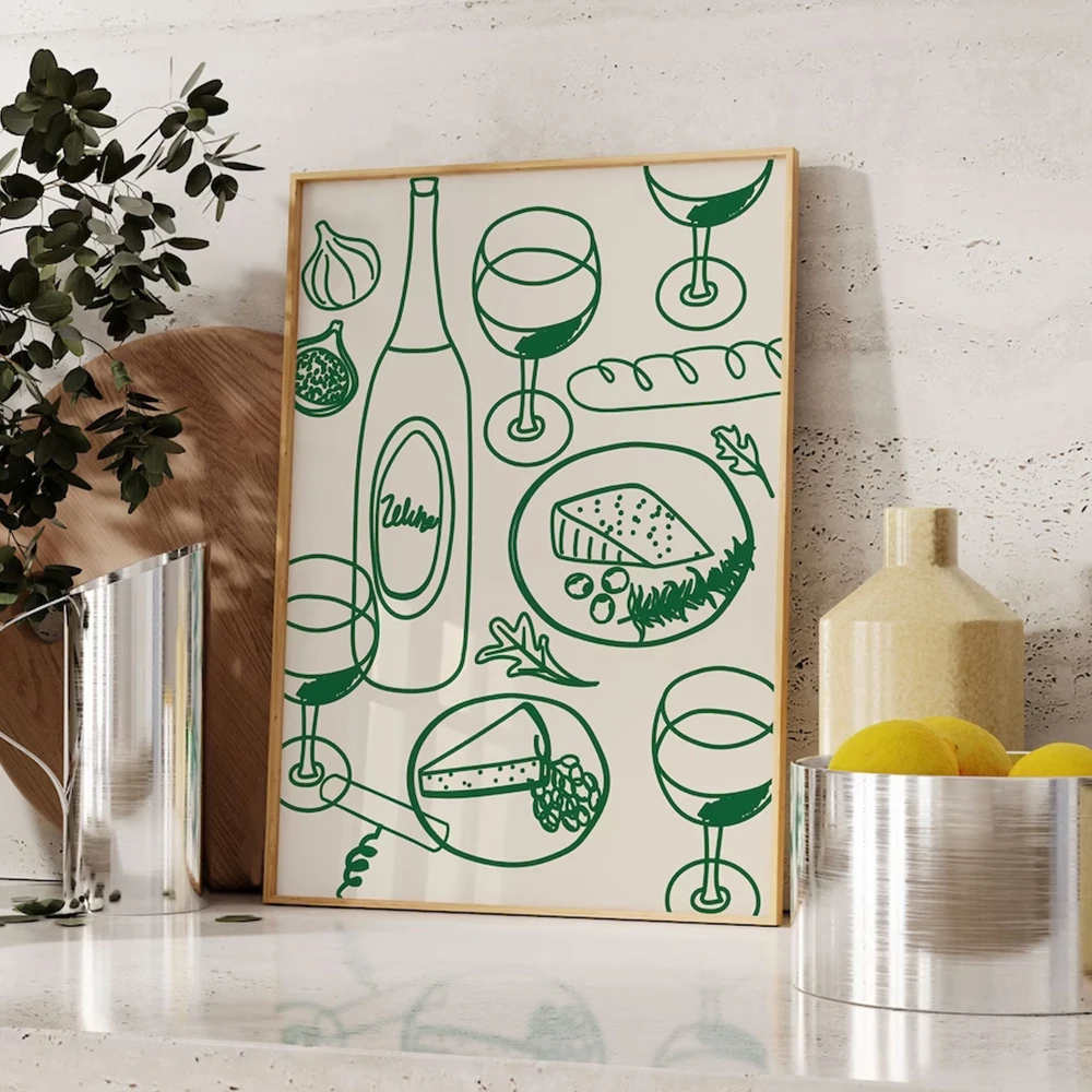 

Aesthetic Typography Wine & Cheese Vertical Bauhaus Wall Art Prints Canvas Painting Poster Pictures For Kitchen Room Home Decor