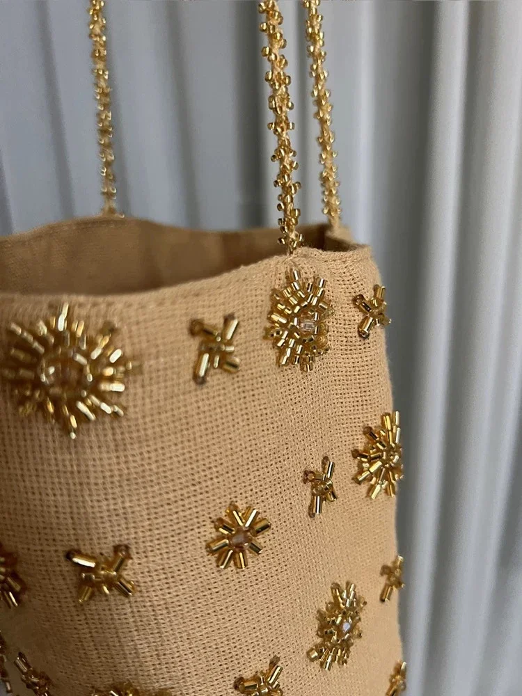 

2025 Summer New Denim Shoulder Crossbody Nail Bead Embroidery Bucket Bags Versatile New Bag for Women