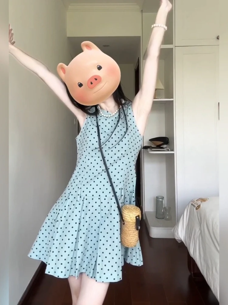 

Летний повседневный комплект XZY: топ-жилет в горошек и юбка А-силуэта для полных женщин, с эффектом утягивания талии