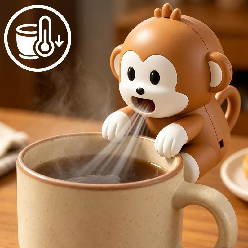 Portable Monkey Shaped Food Cooling Fan USB Rechargeable 3 Speed Silent Clip on Mini Blower for Baby Food Soup Desk Home Travel