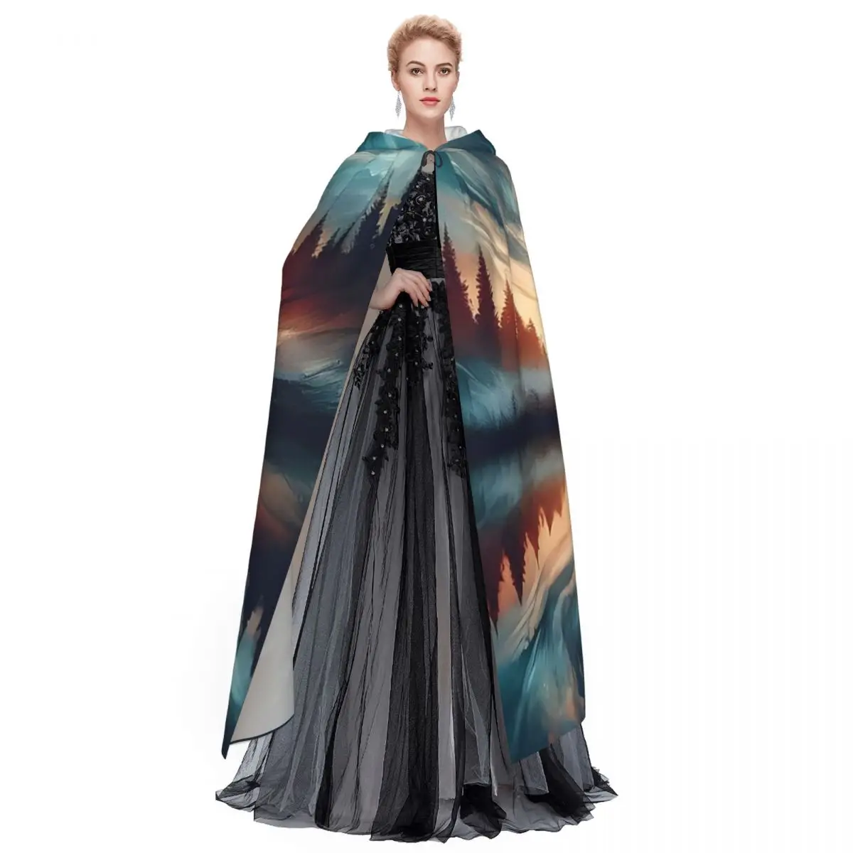 الغزلان انعكاس Ai توليد الفن طويل مقنعين عباءة الساحرة القرون الوسطى زي تأثيري كيب HalloweenParty الكبار للجنسين