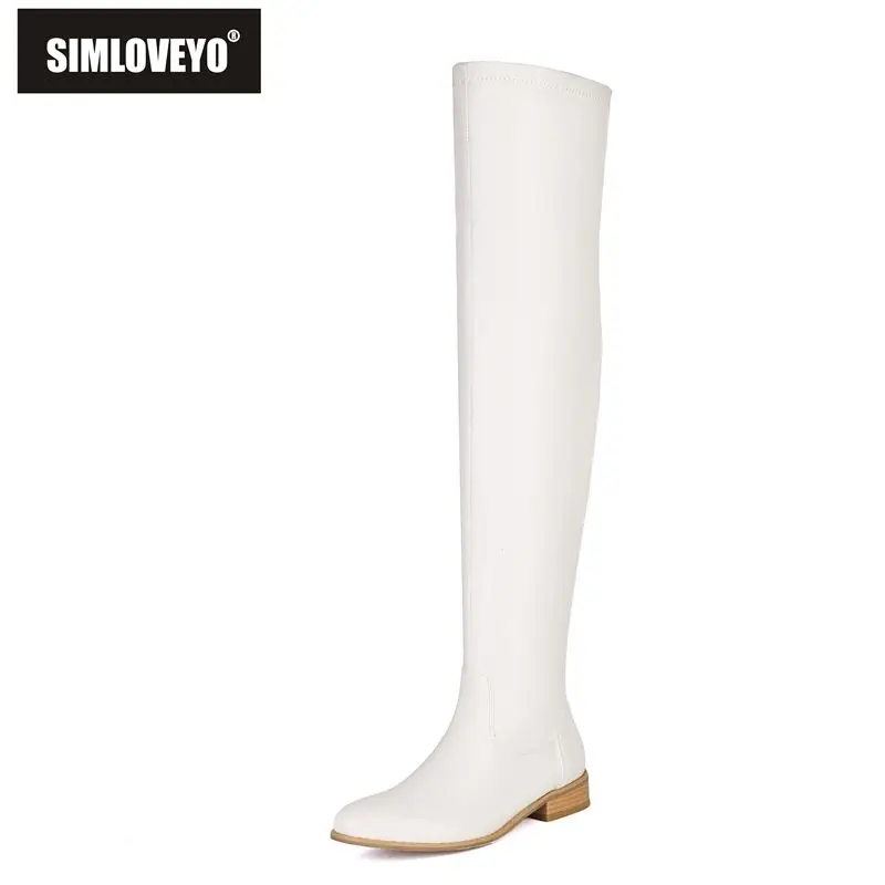 

SIMLOVEYO Новинка 2025 года, современные сапоги до бедра с круглым носком, 3 см, низкие каблуки, молния, большой размер 47 48, модные повседневные сапоги выше колена, 58 см, зимние