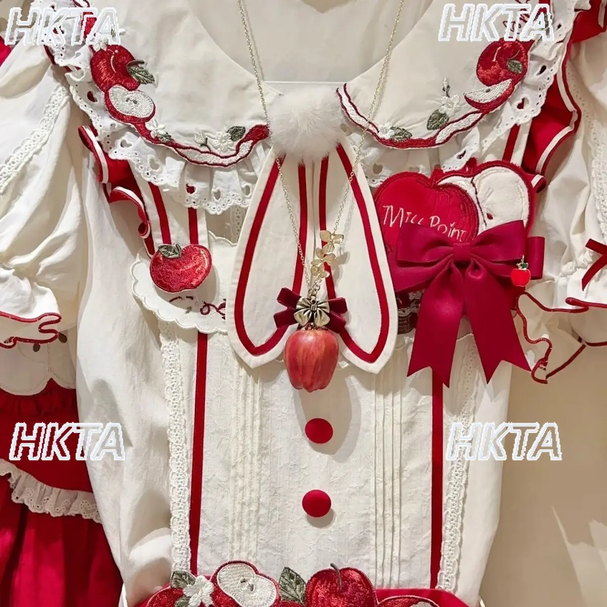 일본식 달콤한 자수 리본 주름 로리타 셔츠 귀여운 인형 칼라 버블 반소매 레이스 다용도 블라우스 여성용