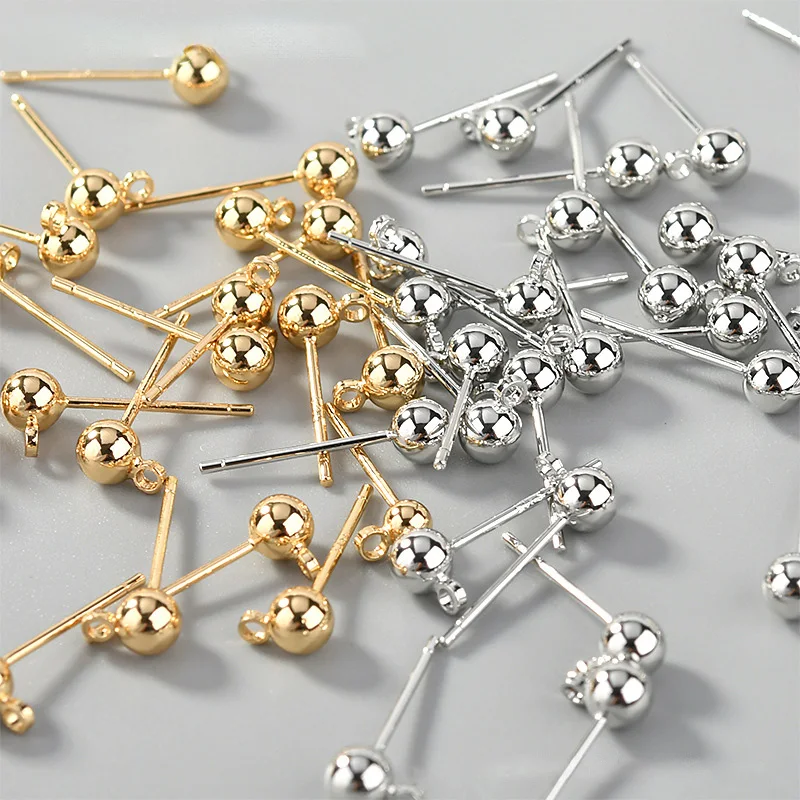 

Brass Round Ball Ear Post Base Ear Stud Backs Open Rings Silver Needle Ear Pins 18K Gold Plated Earrings for DIY Jewelry Making