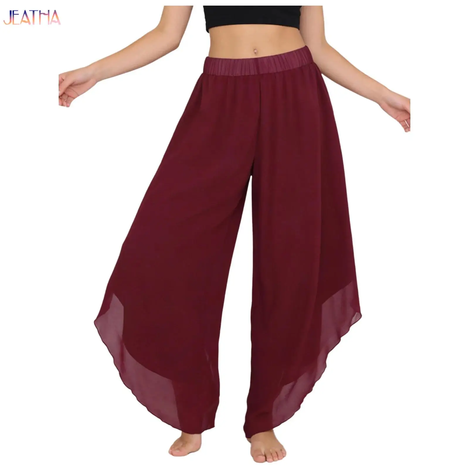 

Women Modern Lyrical Dance Practice Pants Loose Fit Chiffon Wide Leg Elegant Fairy Costume for Stage Performance Classical Dance