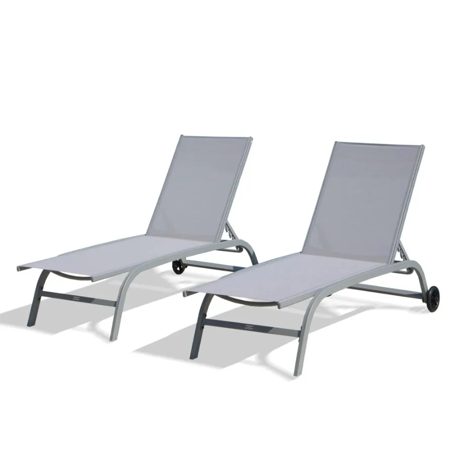 

Chaise Lounge Outdoor Set of 2, Lounge Chairs for Outside with Wheels, Outdoor Lounge Chairs with 5 Adjustable Position, Pool L