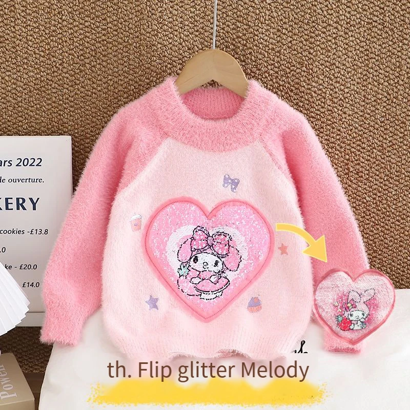 Girl Sweater Sanrio Autumn Winter Keep Warm Cartoon Sherpa Knitted Sweater Kuromi My Melody Thicken Cinnamoroll Kawaii Knitwear