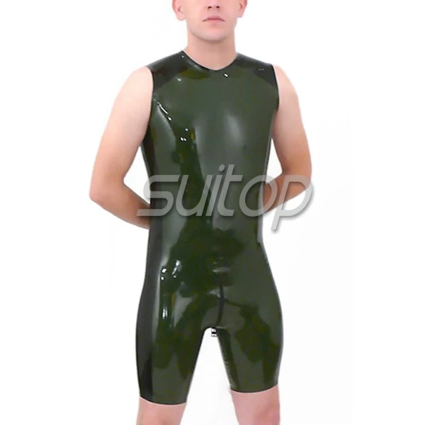 

Suitop sexy rubber leotard 2 way zip catsuit green color