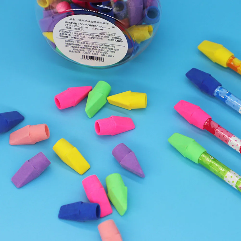 50Pcs Pencil Top Erasers Wedge-Shaped Pencil Eraser Caps School Erasers For Drafting Sketching Painting Color for School