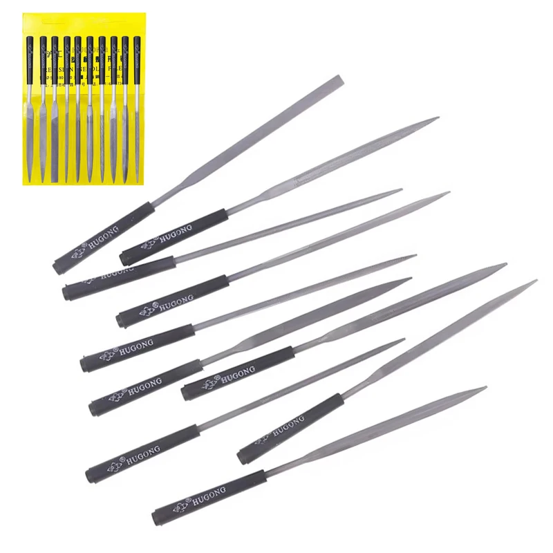 Kit mini lime di precisione per denti a doppio taglio da 10 pezzi - Acciaio ad alto tenore di carbonio da 140 mm con manico in PVC Strumenti per gioielli e orologiai