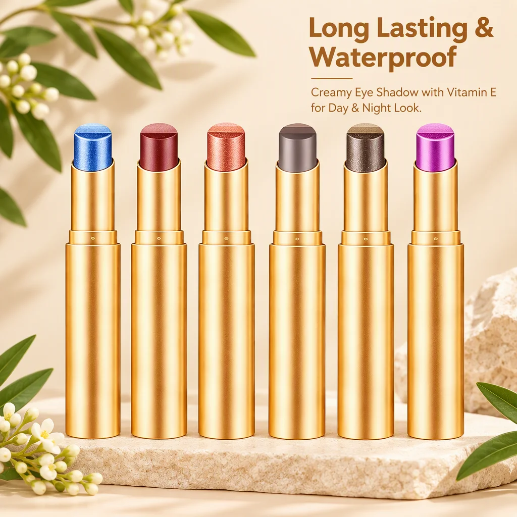 Cream Eyeshadow Stick Waterproof Multi Color Long Wear Shimmer Matte Eye Makeup Blendable Smudge Proof Crayon 6 Shades 3.5g