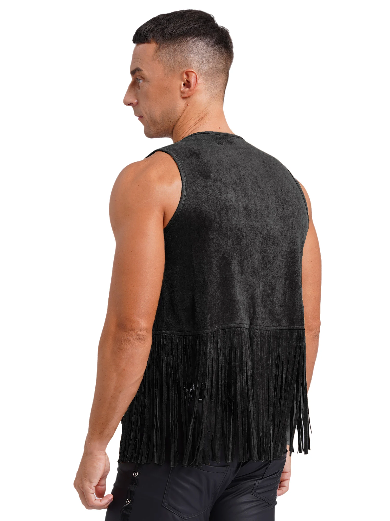 Men Cowboy Vest And Chaps Combo with Tassel Details And Wide Leg Design Comfortable Faux Leather Set for Western Themed Parties