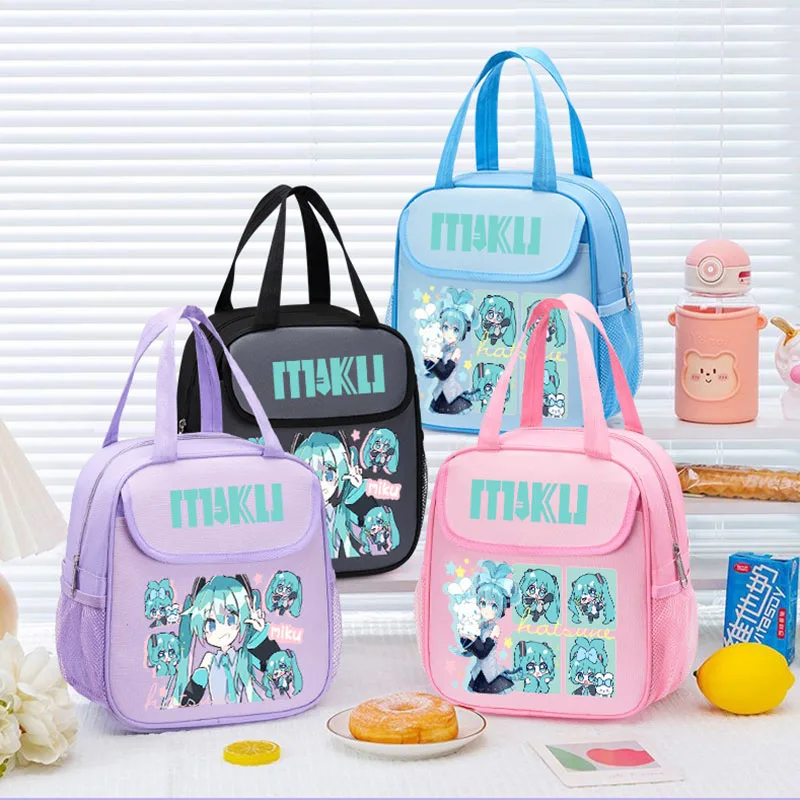 

Сумка-ланчбокс Hatsune Miku: Аниме-фигурка, мультяшный дизайн, милая, для студентов, большая вместимость, с алюминиевой фольгой, термоизолированная