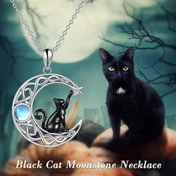 New Creative Black Cat Moon Pendant Necklace For Women Cute Kitten Moonstone Angel Demon Choker Couple Party Birthday Jewelry