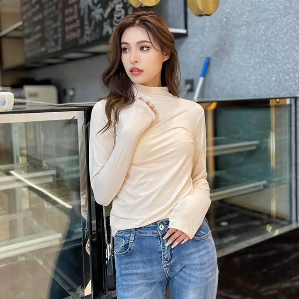 Vrouwen Basis Top Effen Kleur Slim Fit Half Hoge Kraag Trui Soft Houden Warme Nek Bescherming One Size Winter Blouse