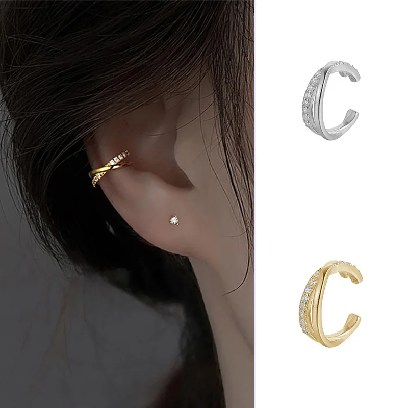 Simple Intersect Cross Line Earclip Earrings for Women 1PC Cartilage Ear Cuff Orbital No Pierced Earing Kpop Trend Jewelry EF049