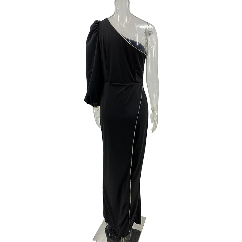 BKLD موضة مثير فانوس واحد كم خارج الكتف عالية الخصر قطري طوق غير المتماثلة بذلة رومبير مكتب الحفلات الزي #6