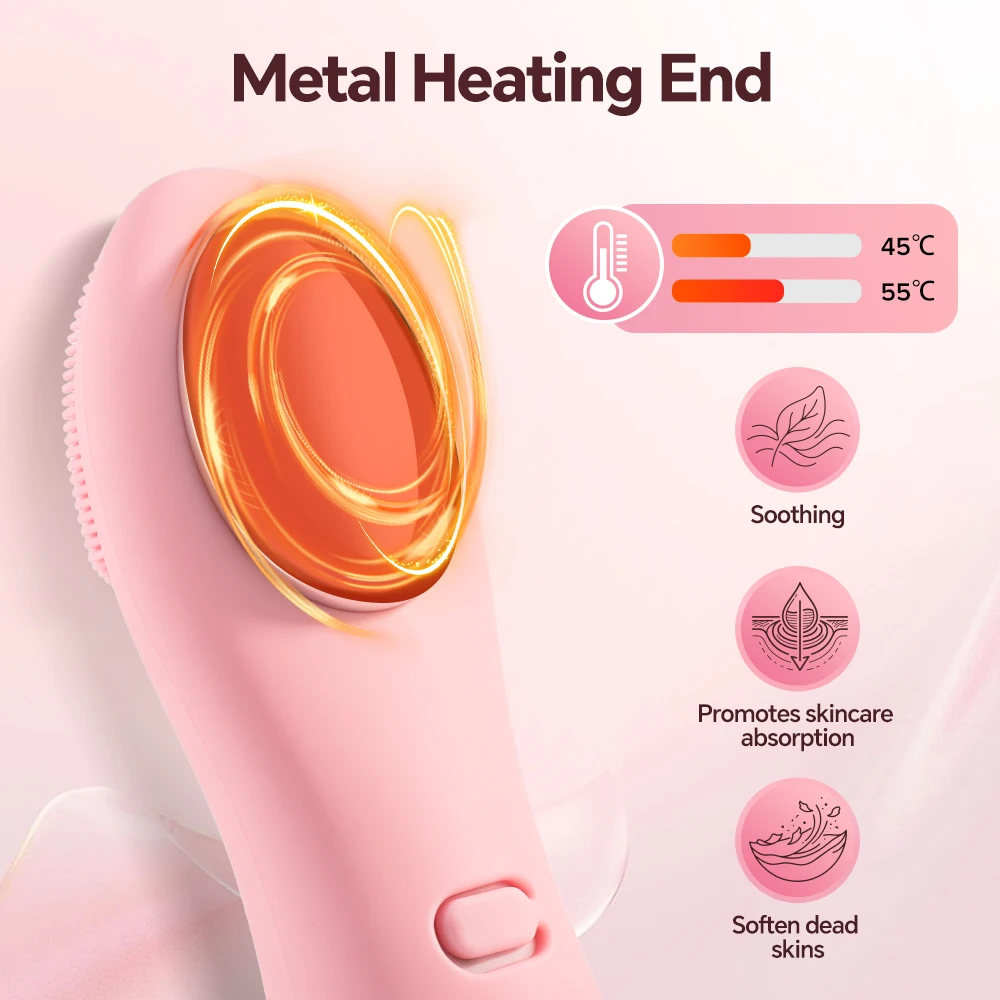 Rotating Facial Cleansing Brush 4 Heads 2 Heat Modes 3 Speeds Electric Face Scrubber IP67 Waterproof Skin Care Tool For Women - view 6