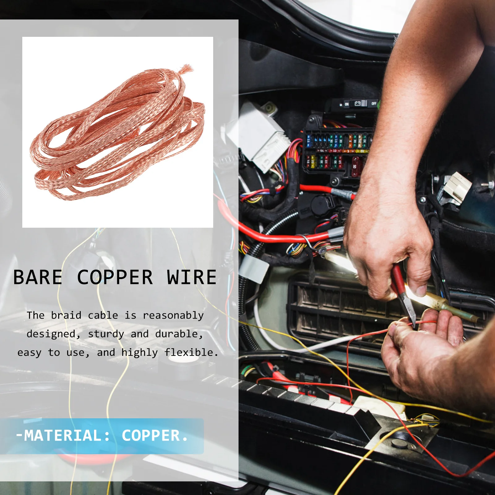 

Braided Copper Wire Ground Strap High Flexibility Durable for Industrial Aerospace Bare Copper Wire