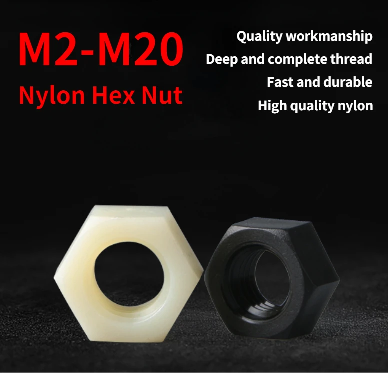 2-50pcs M2 M2.5 M3 M4 M5 M6 M8 M10 M12 M16 M18 M20nylon Hex Nut Plastic Nut Plastic Metric Thread Hex For Bolt Screw Black/white