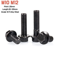 1~5pcs Black Hexagon Flange Bolt M10 M12 Pitch 1.25 Hex Flange Cap Screws with Pad Hexagonal Head Bolt Grade 10.9 Carbon Steel