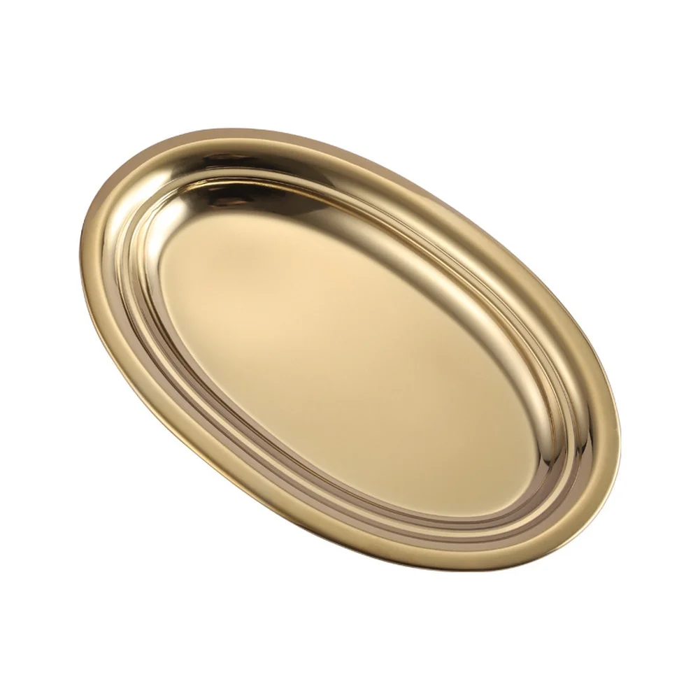 Gold Silver Stainless Steel Oval Plate 26-40cm Retro Style Serving Dish For Fish BBQ Dim Sum Kitchen Dinnerware