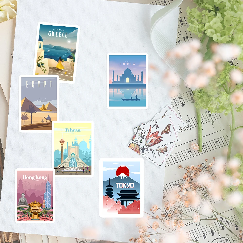 World Landmark Famous City Buildings Stickers Travel Beautiful Scenery PVC Waterproof for Laptop Phone Suitcase Skateboard Toys