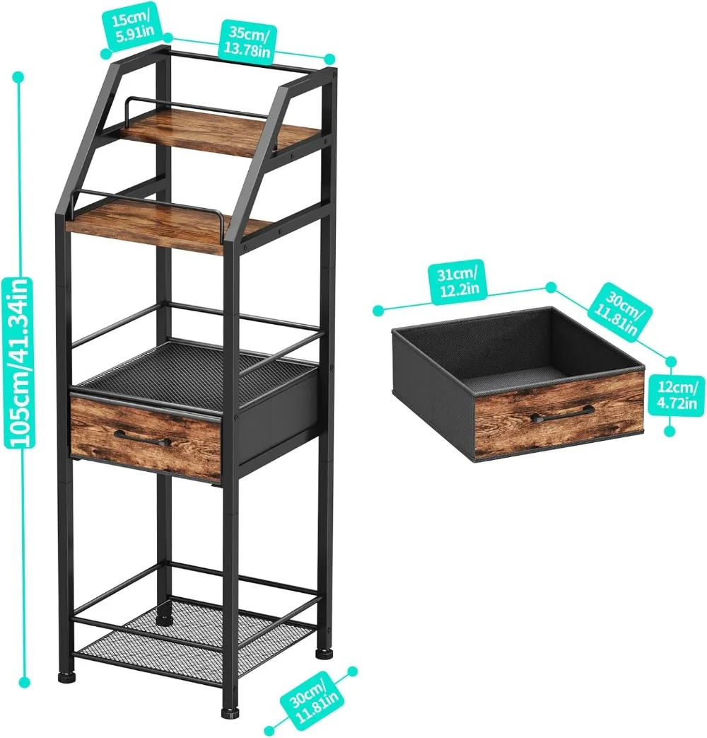 4-Tier Stepped Wine Rack Cabinet with Fabric Drawer - Freestanding Bar Stand for Home Storage
