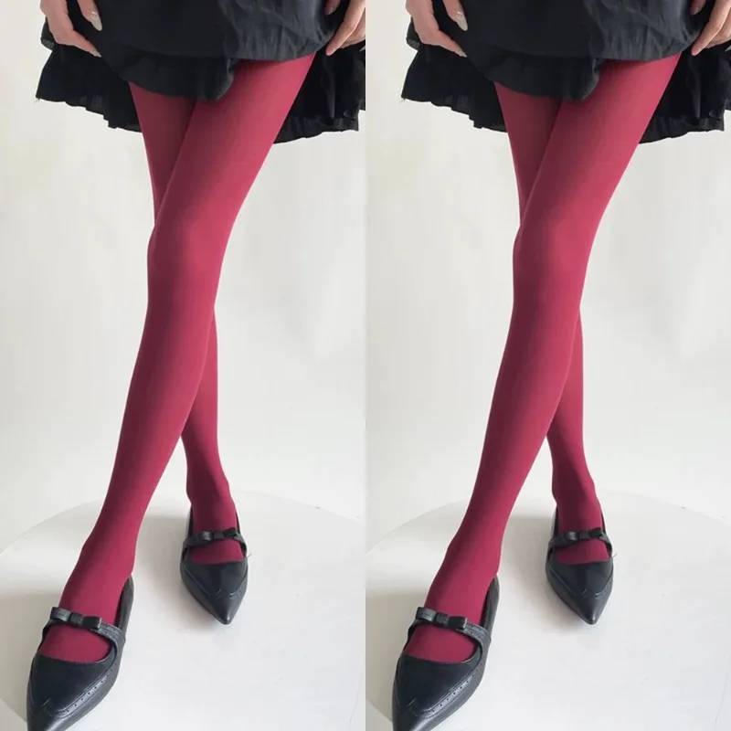 Vintage Wine Red Stockings Women Girl Sexy Thicken Warm Stockings Highly Elastic Comfortable Thin Stockings Fashion Accessories