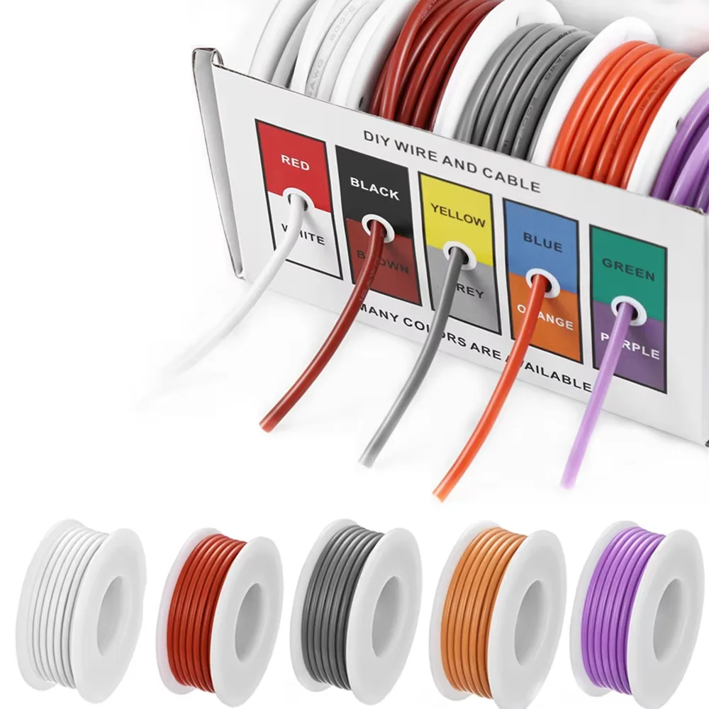 18/20/22/24 AWG 25m/box Super Soft Silicone Wire Heat Resistant Flexible Tinned Copper Stranded Cable DIY 5 Colors Mix Electirc