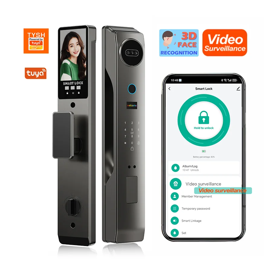 

TYSH Quality Guarantee 3d Face Recognition Smart Lock Digital Fingerprint Tuya Wifi Video Calling Locks Camera Door Lock